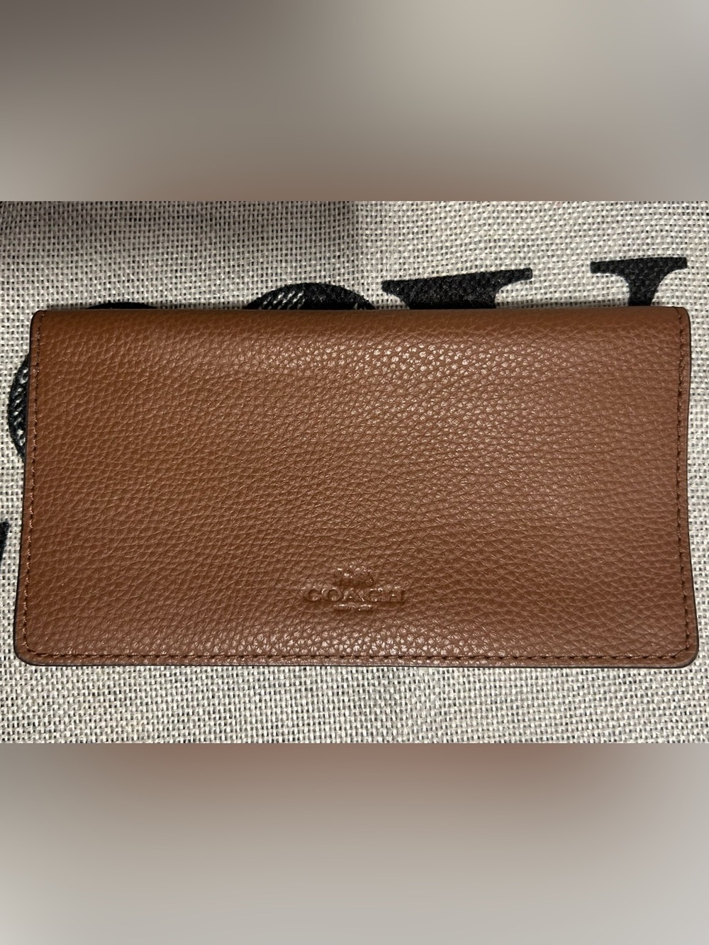 Coach Checkbook Cover in  Pebbled Leather -Brown